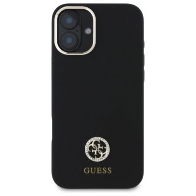 3. Etui Guess Silicone Logo Strass 4G na iPhone 16 - czarne