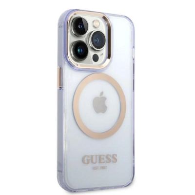 4. Etui Guess Gold Outline Translucent MagSafe na iPhone 14 Pro - purpurowe
