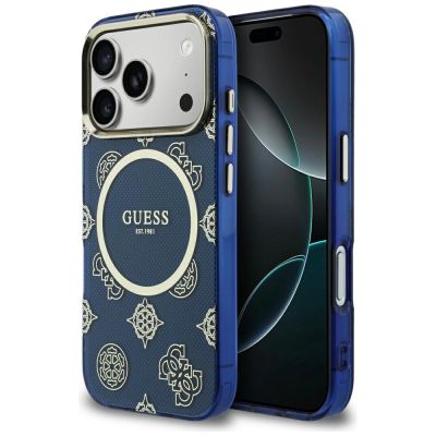 Etui Guess IML Peony Dot MagSafe na iPhone 17 Pro - niebieskie