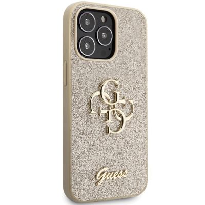 4. Etui Guess Glitter Script Big 4G na iPhone 13 Pro / iPhone 13 - złote