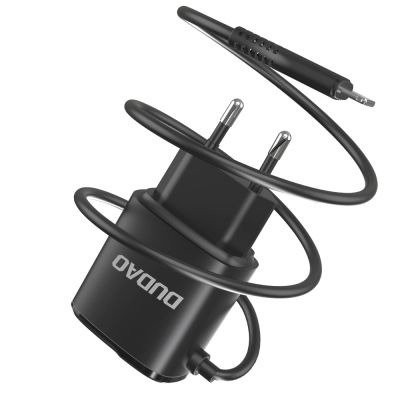 2. Dudao ładowarka sieciowa 2x USB z wbudowanym kablem Lightning 12 W czarny (A2ProL black)