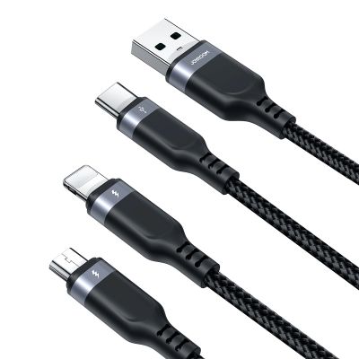 4. Kabel Joyroom Multi-Use Series S-A18 3w1 USB-A - Lightning / USB-C / micro USB 0.3m - czarny