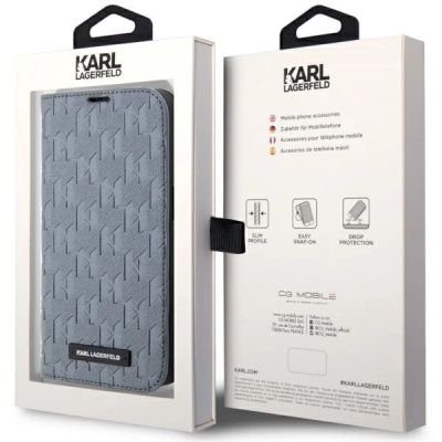 7. Etui Karl Lagerfeld Saffiano Monogram na iPhone 14 Pro Max - srebrne