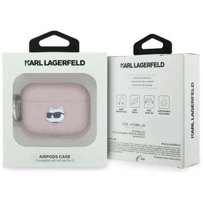 4. Etui Karl Lagerfeld Monogram Choupette Head na AirPods Pro 3 - rózowe