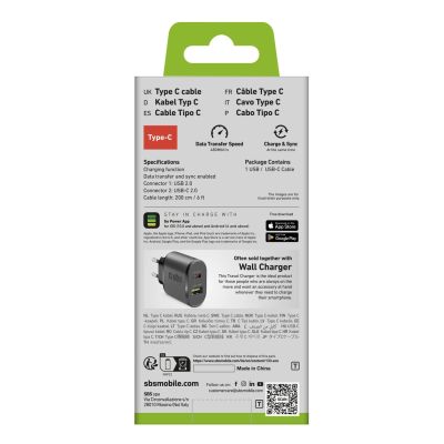 2. Kabel SBS TECABLETC220K USB-A - USB-C 2 m - czarny