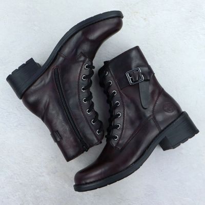 14. Botki damskie oficerki z klamrą bordowe Rieker 75431-35