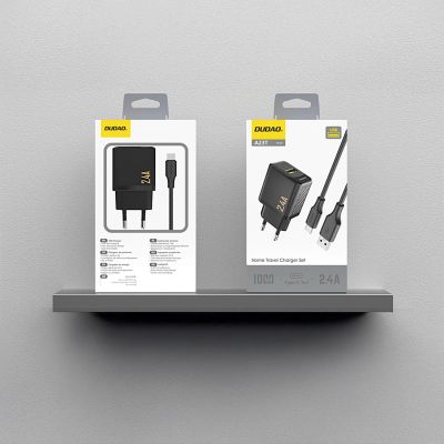 3. Ładowarka sieciowa Dudao A23TEU 2.4A GaN USB-A z kablem USB-A - USB-C - czarna