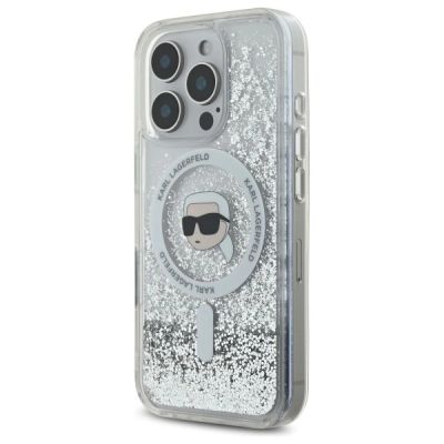2. Etui Karl Lagerfeld Liquid Glitter Karl Head Magsafe na iPhone 16 Pro - przezroczyste