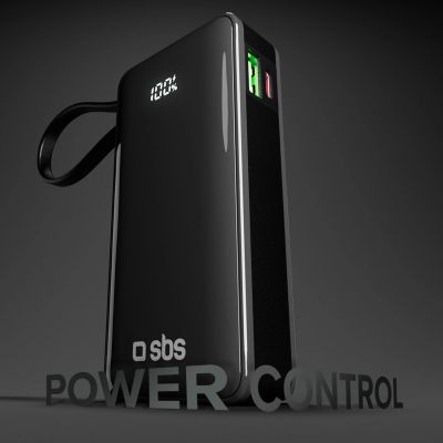5. Powerbank SBS 10000 mAh 20W z wbudowanym kablem USB-C i wyświetlaczem cyfrowym - czarny