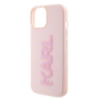 6. Etui Karl Lagerfeld 3D Rubber Glitter Logo na iPhone 15 Plus - różowe