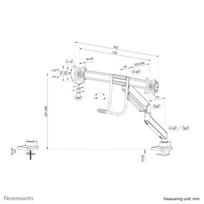 19. Neomounts DS75-450BL2 uchwyt / stojak do monitorów 81,3 cm (32") Biurko Czarny