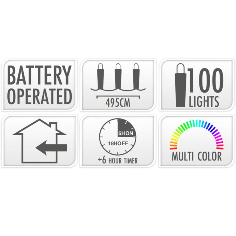 6. LAMPKI DRUCIKI NA BATERIE GIRLANDA 100 LED MULTIKOLOR TIMER