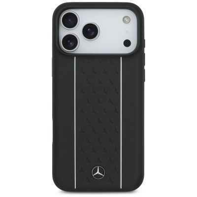 3. Etui Mercedes Leather Star Pattern Stripes MagSafe na iPhone 17 Pro Max - czarne