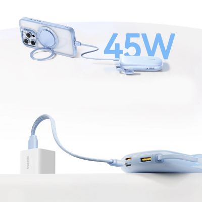 9. Powerbank Baseus EnerFill FC21 Qpow 3 Ultra 10000mAh 45W z odłączanym kablem USB-C/Lightning - niebieski