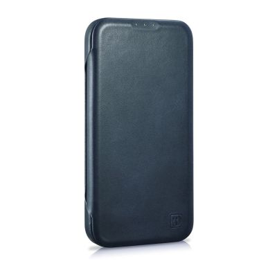 5. iCarer CE Oil Wax Premium Leather Folio Case skórzane etui iPhone 14 Plus z klapką magnetyczne MagSafe niebieski (AKI14220707-BU)