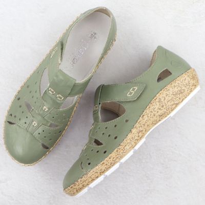 10. Półbuty damskie na rzep komfortowe ażurowe zielone Rieker 44852-52
