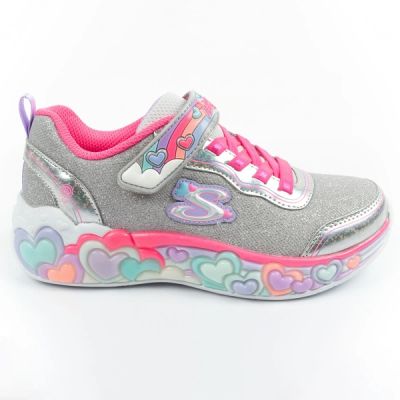 Skechers S Lights LED buty sportowe dziecięce dla dziewczynki na rzep szare