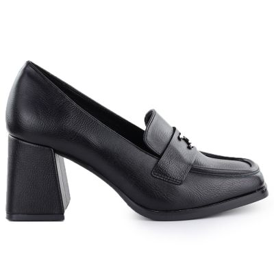 4. Półbuty damskie mokasyny na obcasie czarne Potocki SZ12783