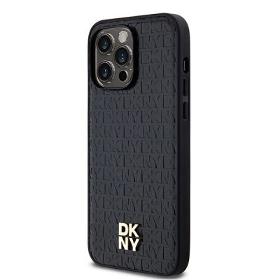 2. Etui DKNY Leather Monogram Pattern Metal Logo MagSafe na iPhone 14 Pro Max - czarne