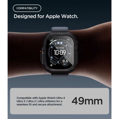 5. Zestaw etui Spigen Lock Fit + szkło hartowane Spigen Tempered Glass na Apple Watch Ultra (49 mm) - czarne matowe