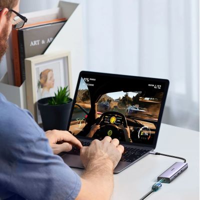 11. Adapter Ugreen CM512 90568 USB-C - 2x USB-A 3.0 / HDMI / RJ45 / czytnik kart SD i TF / USB-C PD 100W - szary