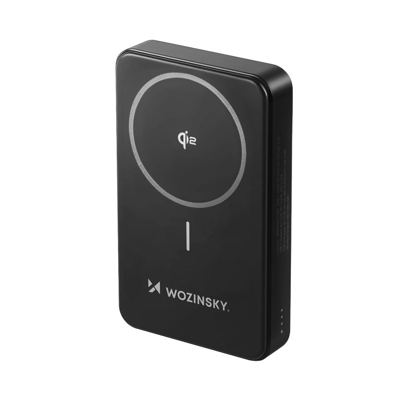 Powerbank Wozinsky WLWP-10KA0Y3S 22,5W PD Qi2 10000 mAh, z podstawką, 1x USB-A, 1x USB-C - czarny