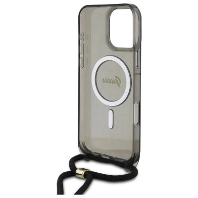 6. Etui Guess Crossbody Cord Script MagSafe na iPhone 16 Pro Max - czarne