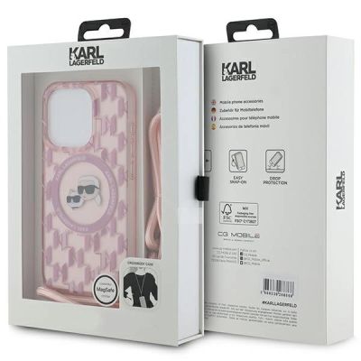 7. Etui Karl Lagerfeld IML Crossbody Monogram Karl & Choupette Head MagSafe na iPhone 15 Pro - różowe