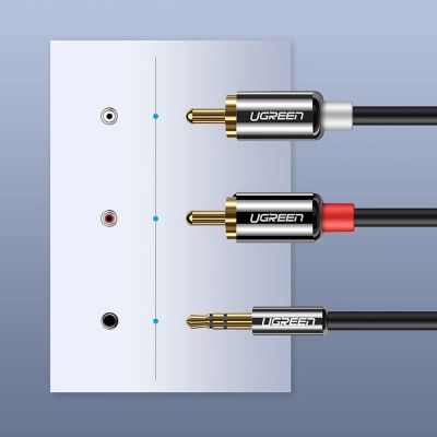 14. Kabel Ugreen AV116 10591 audio mini jack 3,5 mm (męski) / 2RCA (męski) 5m - czarny