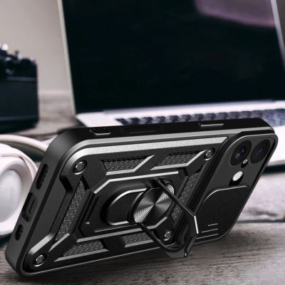 6. Etui Hybrid Armor Camshield na iPhone 17 pancerne z podstawką i osłoną aparatu - czarne