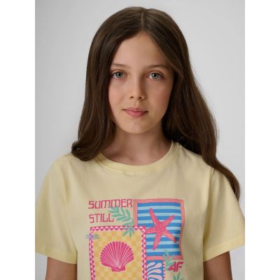 3. T-shirt regular z nadrukiem dziewczęcy 4F 4FJRSS26TTSHF4418-73S