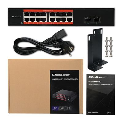 8. Qoltec Przełącznik sieciowy SWITCH Gigabit Ethernet | 16x RJ45 | 2x SFP | 1000 Mb/s