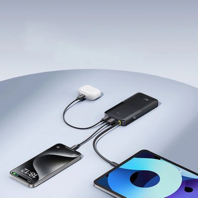 15. Powerbank Baseus Bipow 2 10000mah 20W z cyfrowym wyświetlaczem z wbudowanym kablem USB-C - czarny