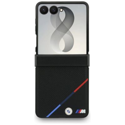 2. Etui BMW M Leather Perforated Tricolor Stripe Metal Logos MagSafe na Samsung Galaxy Z Flip 8 - czarne