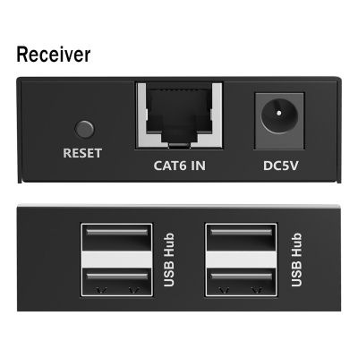 11. Przedłużacz (extender) po skrętce kat.6 USB 2.0 do 150m, 4x USB-A do 480 Mbps, 1x RJ45 (Gigabit Ethernet) - zestaw (odbiornik/nadajnik)