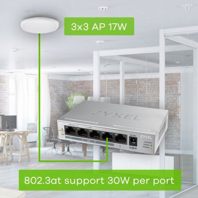 15. Switch Zyxel GS1005-HP 5p PoE (PoE+: 4) 60W Unmanaged Gigabit