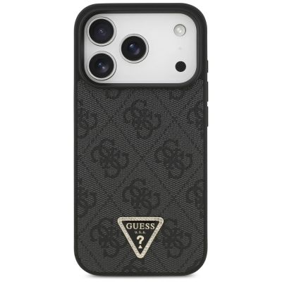 3. Etui Guess Leather 4G Triangle Strass MagSafe na iPhone 18 Pro / 17 Pro - czarne
