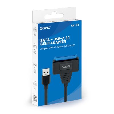 4. SAVIO ADAPTER SATA (F) - USB-A 3.1 GEN 1 (M) DO DYSKÓW 2.5" AK-68