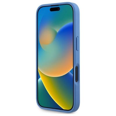 4. Etui Guess Leather Metal Logo Strass Crossbody na iPhone 16 - niebieskie