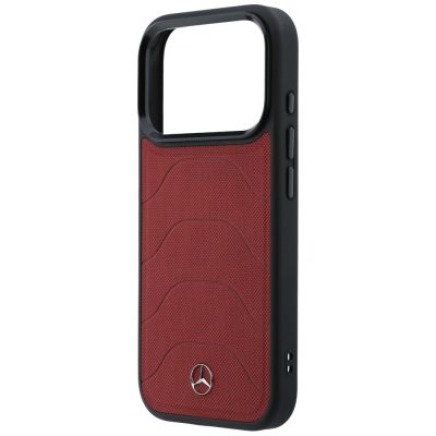 6. Etui Mercedes Leather Mesh with Bow Line MagSafe na iPhone 17 Pro - czerwone