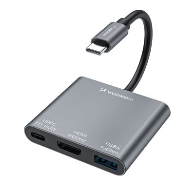 Hub Wozinsky WHCH-01 USB-C PD 100W HDMI 4K@30Hz USB-A 10Gbps - szary