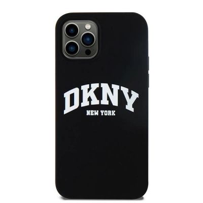 8. Etui DKNY Liquid Silicone White Printed Logo MagSafe na iPhone 12/12 Pro - czarne