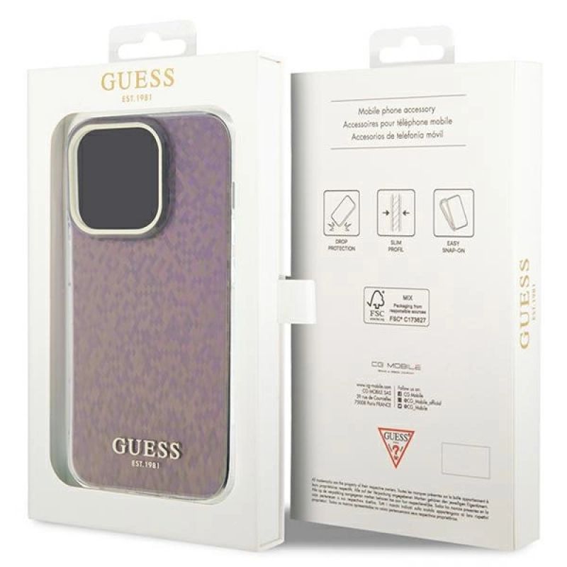 8. Etui Guess IML Faceted Mirror Disco Iridescent do iPhone 15 Pro - różowe