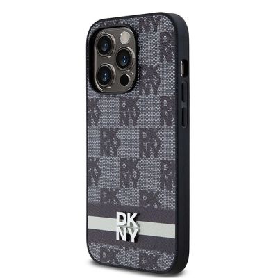 2. Etui DKNY Leather Checkered Mono Pattern & Printed Stripes na iPhone 14 Pro - czarne