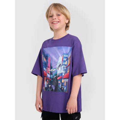 T-shirt oversize z nadrukiem chłopięcy 4F 4FJRAW25TTSHM3061-51S