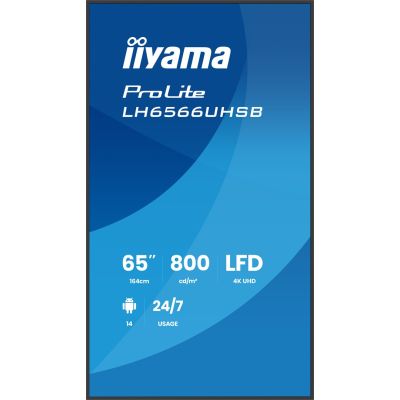 3. iiyama LH6566UHSB-B1AG signage display Płaski panel Digital Signage 165,1 cm (65") LCD Wi-Fi 800 cd/m2 4K Ultra HD Czarny Procesor wbudowany Android 24/7