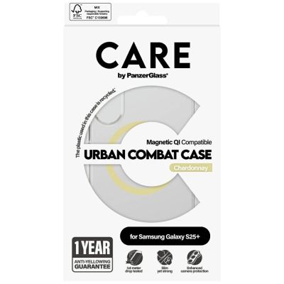 4. Etui CARE by PanzerGlass Flagship Urban Combat Chardonnay QI do Samsung Galaxy S25+ - przezroczysty