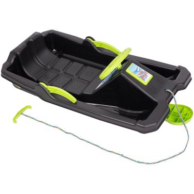 2. SANKI PLASTIKOWE Z HAMULCEM I KIEROWNICĄ ADAŚ 84x43x25CM CZARNE Z ZIELONYM