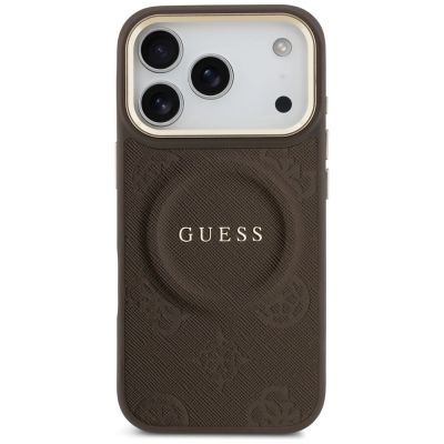 3. Etui Guess Peony Hot Stamp MagSafe na iPhone 17 Pro - brązowe