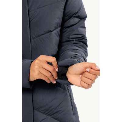 9. Kurtka zimowa damska Jack Wolfskin MARIENPLATZ COAT W night blue Down Insulated granatowa  (1206971_1010)